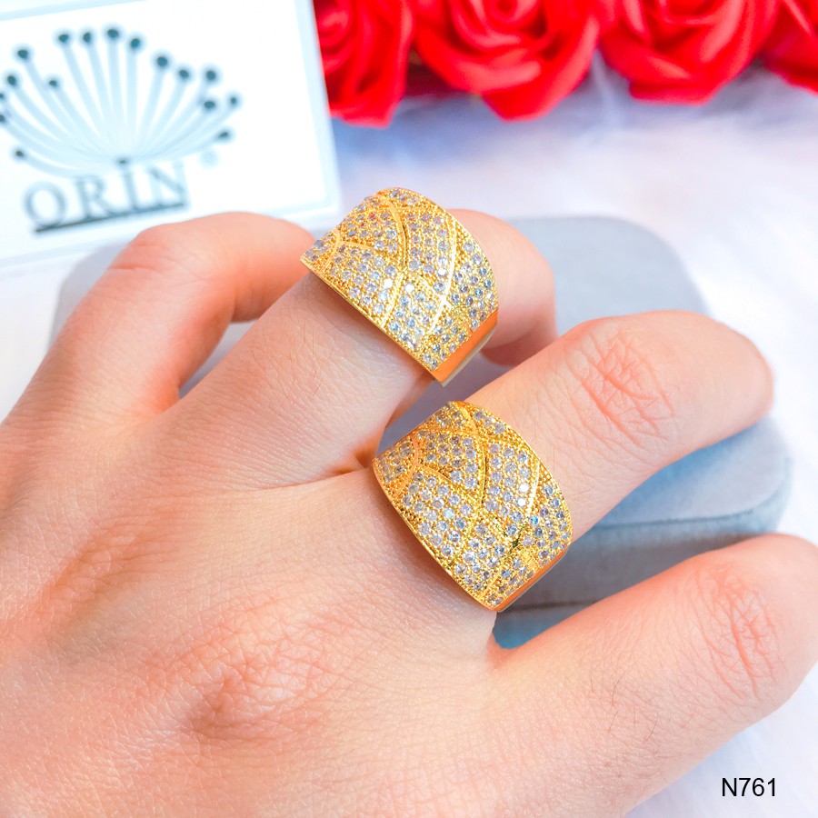 Nhẫn nữ đính đá dạng bản bền màu thiết kế cao cấp Orin N761