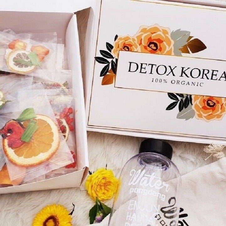 Set 30 gói trà detox VIP 5 vị hoa quả sấy khô, tặng bình nhựa Pongdang 1000ml, túi vải +3 gói đường+ 1 hủ mật ong