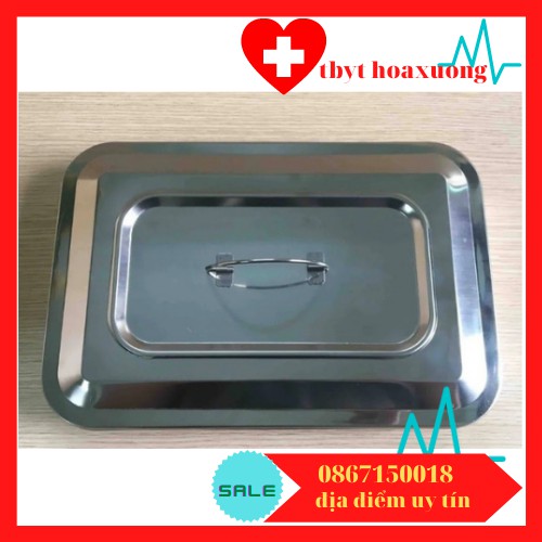 Hộp hấp inox có nắp và quai-hộp trung không lỗ(Kích thước:(16cm x 24cm x 5cm)