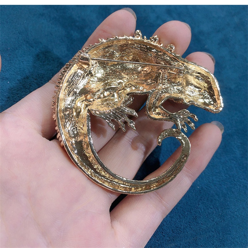 Trâm Cài Áo Hình Thằn Lằn Lớn Bằng Kim Loại Đính Đá Opal Dễ Thương Cho Nữ