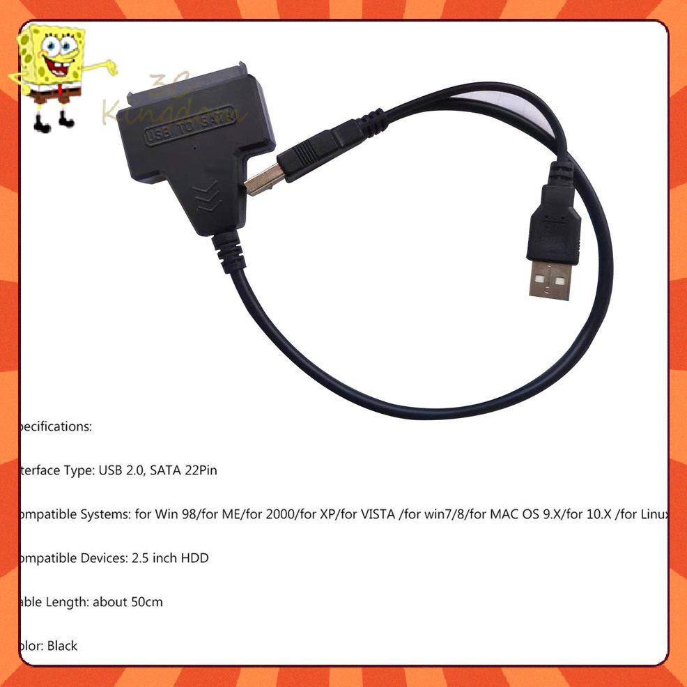 Dây Cáp Chuyển Đổi Usb 2.0 Sang Sata 22pin Cho Ổ Cứng Hdd 2.5inch | BigBuy360 - bigbuy360.vn