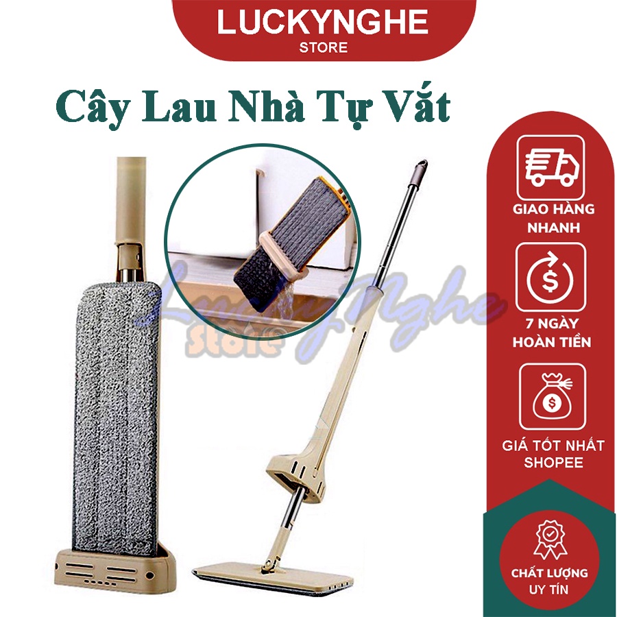 Cây lau nhà tự vắt cây lau nhà thông minh phẳng xoay 360 độ ( Tặng thêm 2 bông lau)