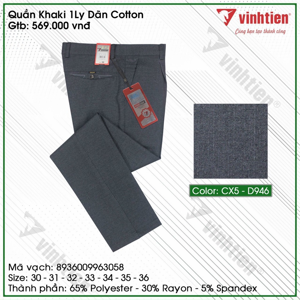 Quần Kaki 1Ly Nam Dãn Cotton Vĩnh Tiến 569 - Nhiều Màu