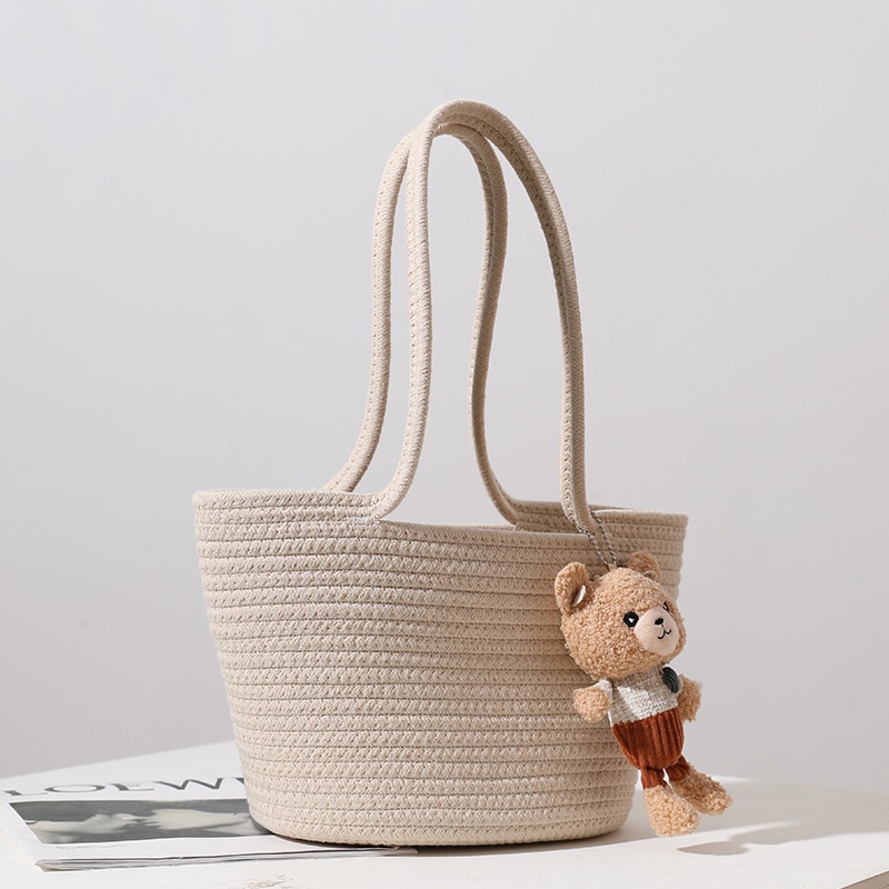 [Giảm giá nóng] Túi đeo vai cotton giản dị dễ thương mới với túi xách búp bê gấu đi nghỉ bên bờ biển