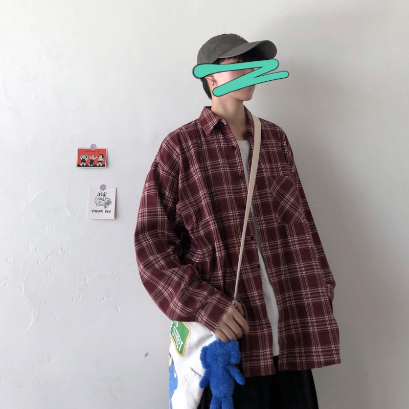 Áo sơ mi dài tay cổ bẻ in caro phong cách Hàn Quốc cá tính cho nam | BigBuy360 - bigbuy360.vn