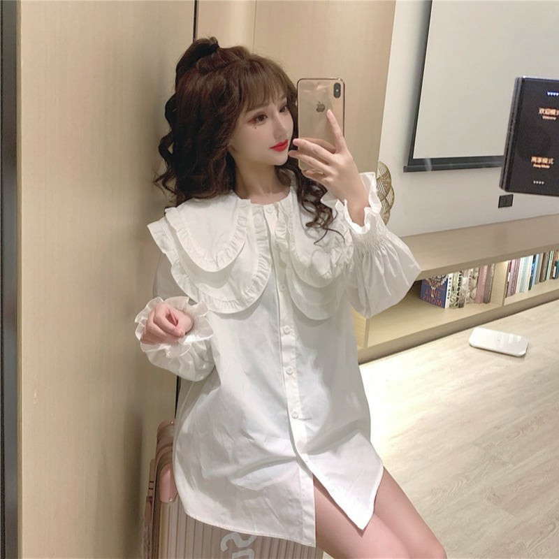 Áo sơ mi nữ cổ bèo hàng Quảng châu