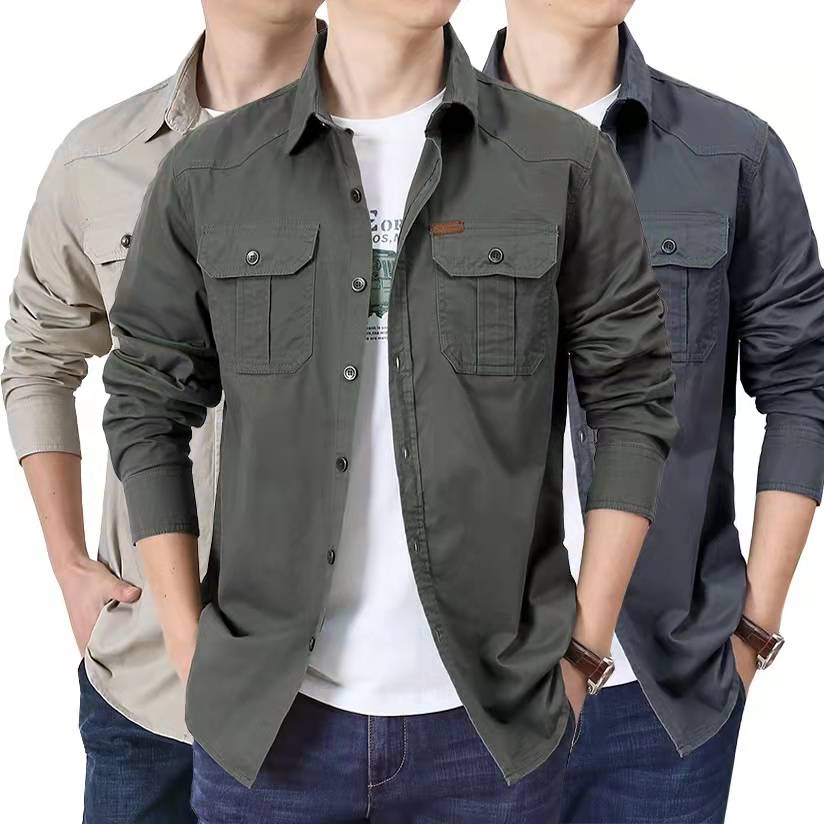 5 màu 100% Cotton Áo sơ mi nam Jeep Áo sơ mi nam thường áo sơ mi dài tay áo sơ mi rời Áo sơ mi nam hàng đầu M-4XL
