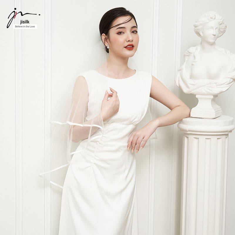 Váy cưới cô dâu jisilk đi bàn dự tiệc cưới sang trọng lụa dáng dài hở lưng tinh tế Elegant L.VA0-01