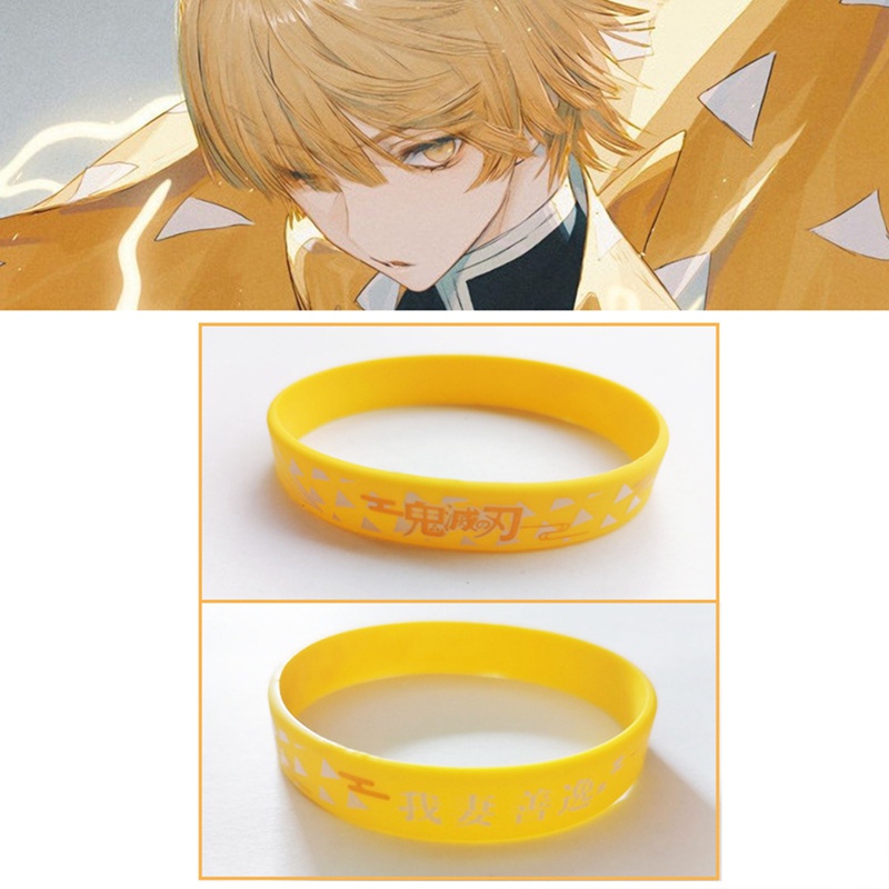 flowersqueen Vòng tay cao su silicone in hình nhân vật anime Demon Slayer 3D thời trang cho nam nữ