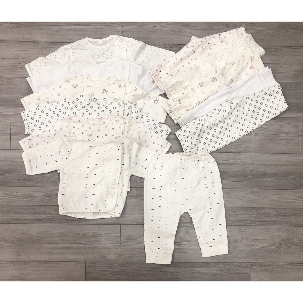 Bộ quần áo cotton dài tay cài khuy lệch bên cho trẻ sơ sinh