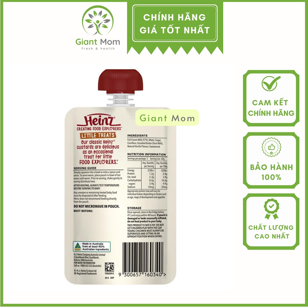 Váng sữa Heinz Custard Úc Thơm Ngon - Váng sữa, Hoa Quả Nghiền Heinz Nội Địa Úc 120gr Cho Bé - Hàng Chính Hãng