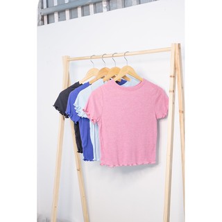 Áo thun gân croptop tay ngắn có cuốn biên