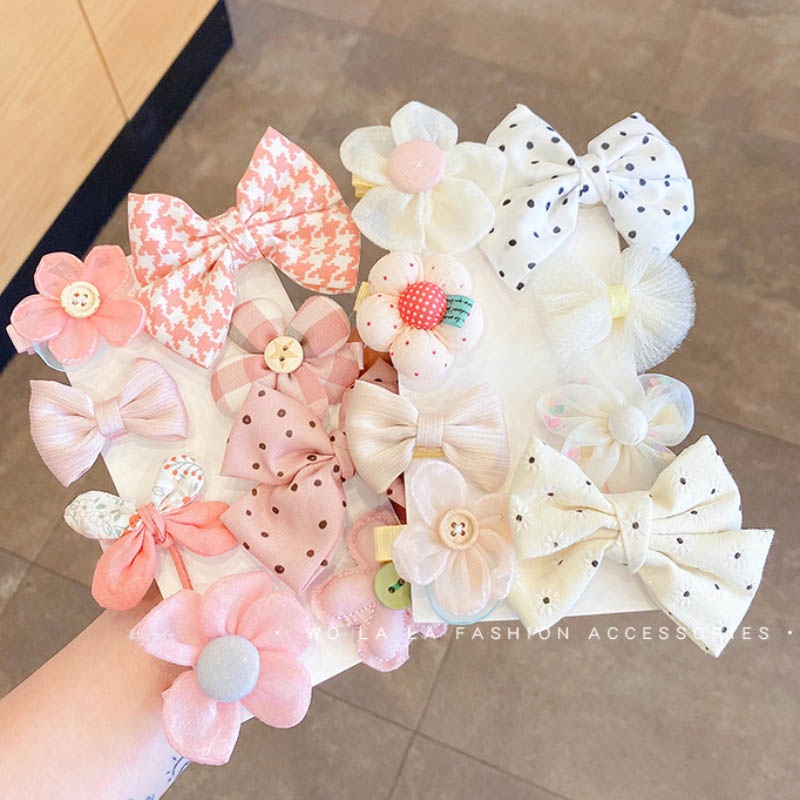 Set 8 Kẹp Tóc Nơ Hoa Phong Cách Hàn Quốc Dễ Thương Cho Bé Gái