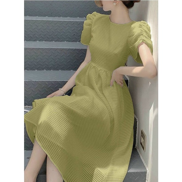 Váy nữ thiết kế dự tiệc, đầm nữ thắt eo tay phồng