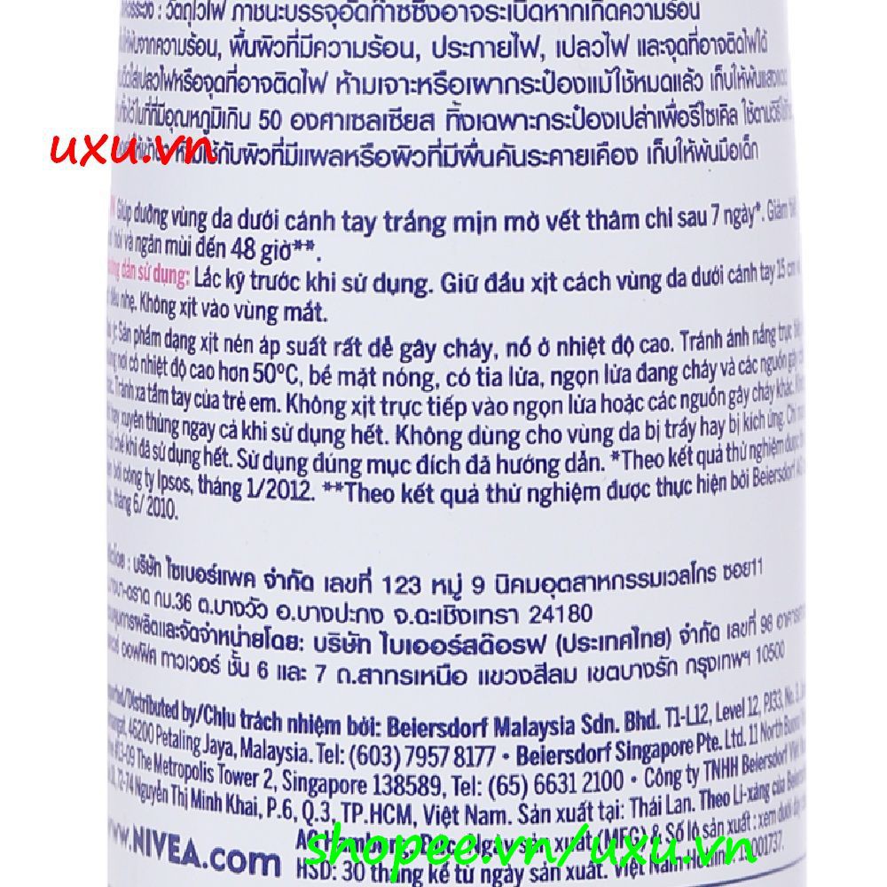 Xịt Khử Mùi Nữ 150Ml Nivea Trắng Mịn Mờ Vết Thâm Extra Whitening, Với uxu.vn Tất Cả Là Chính Hãng. | BigBuy360 - bigbuy360.vn