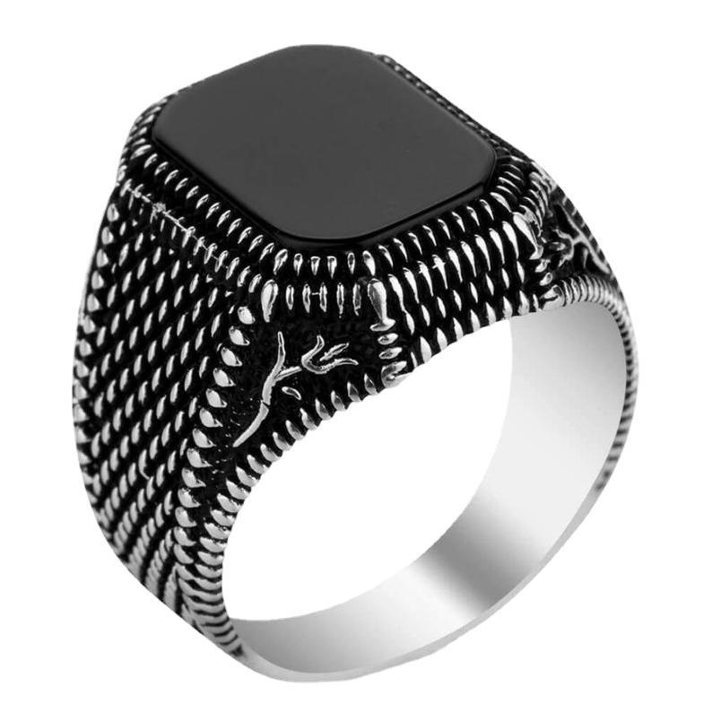 Nhẫn Kim Loại Đính Đá Zircon Đen Thời Trang Cho Nam