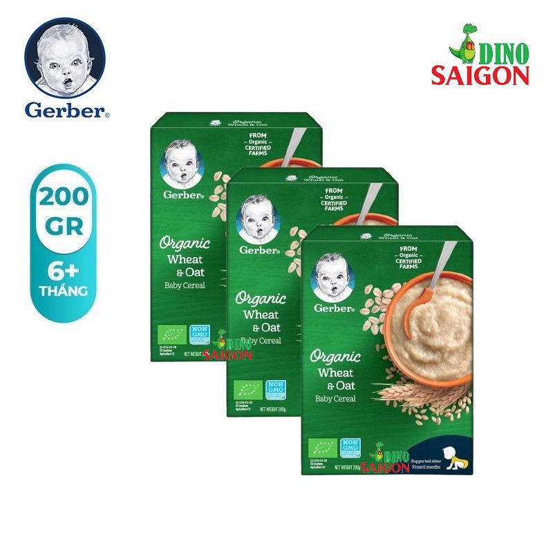 Combo 3 Hộp Bột Ăn Dặm Gerber Organic 200g Vị Yến Mạch và Lúa Mỳ