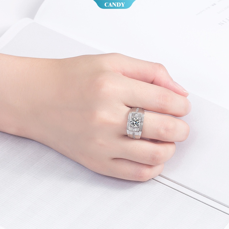 Nhẫn Cưới Mạ Bạc 925 Đính Kim Cương Nhân Tạo Cho Nam