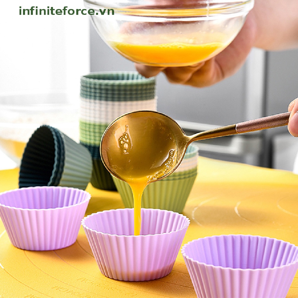 Set 12 / 24 Khuôn Silicon Làm Bánh Muffin Hình Tròn Có Thể Tái Sử Dụng
