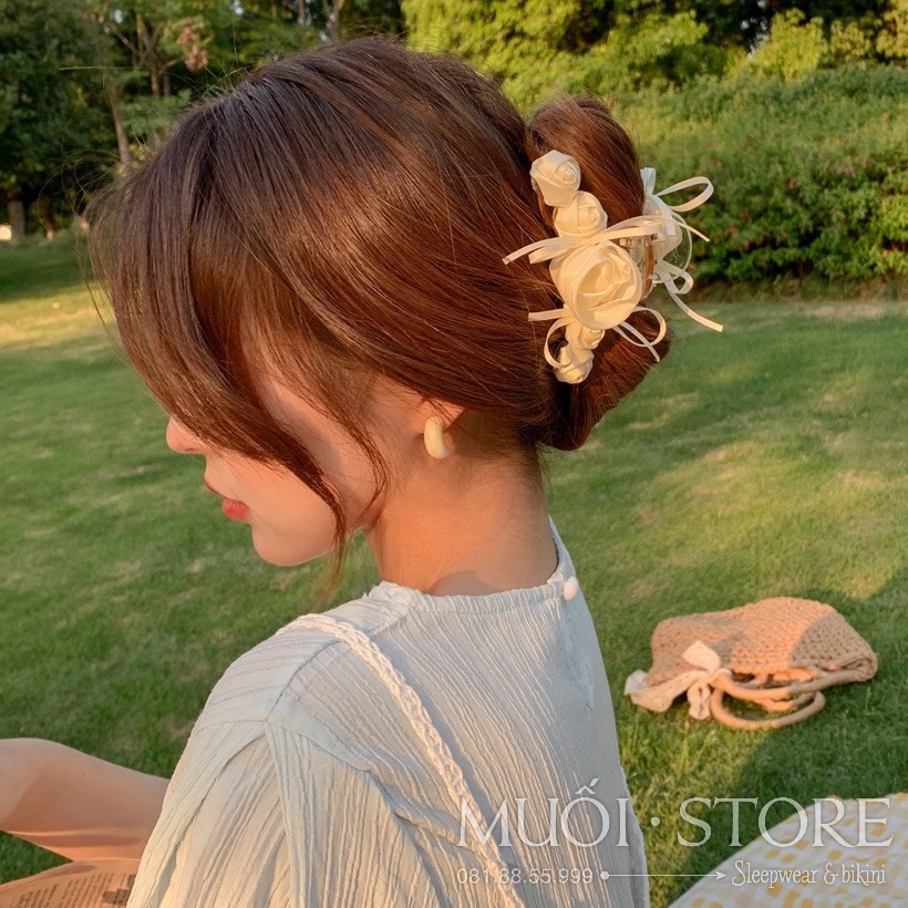 Kẹp Tóc Hình Hoa Hồng Lụa Satin 3d  Hot trend❤️FREESHIP❤️Kẹp Tóc Hàn Quốc Muối store loại 1-hàng có sẵn( video+ảnh thật