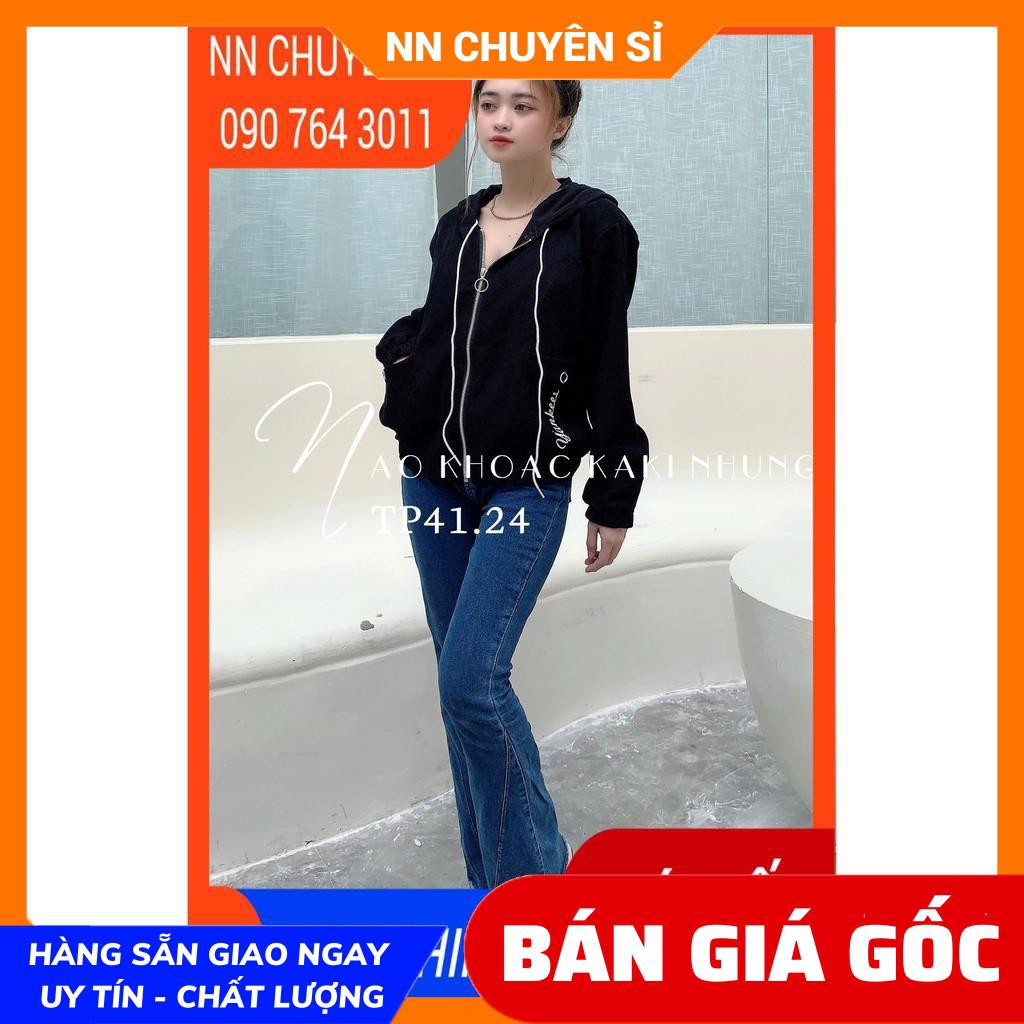 Áo khoác nữ chống nắng chất kaki nhung tăm thêu chữ dễ thương TP41.24