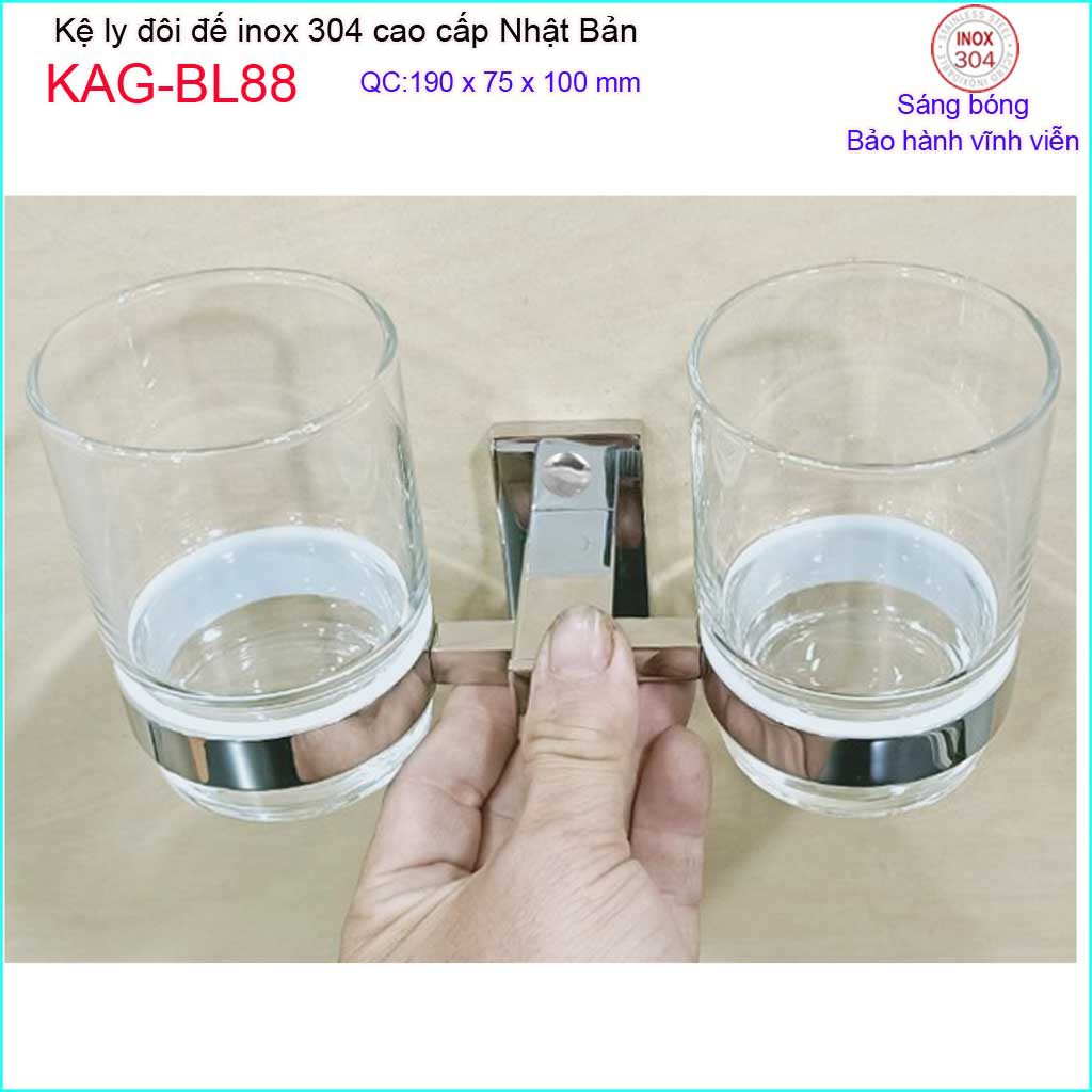 Kệ ly đôi inox kace, kệ để ly bàn chải inox 304 Nhật Bản KAG-BL88-ly đôi