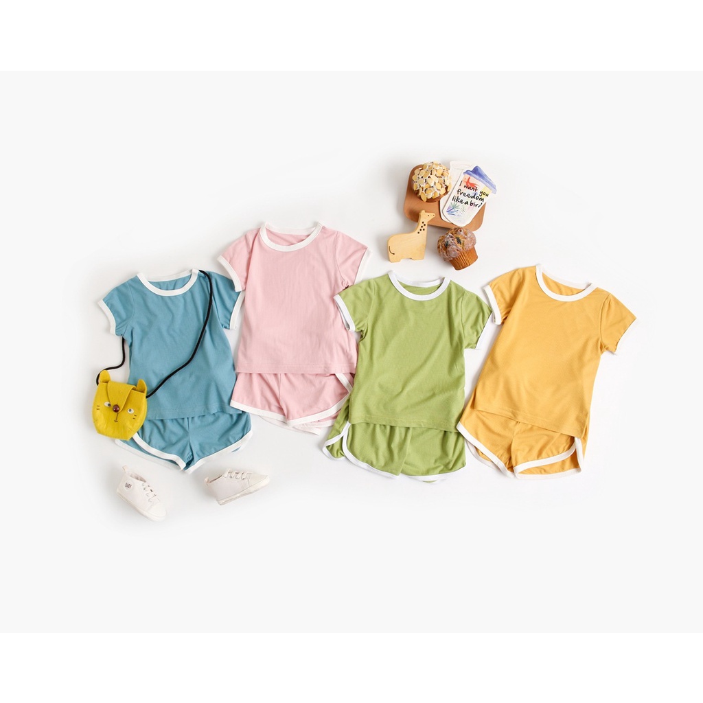 Bộ Áo Thun + Quần Short Cotton Màu Trơn 0934 Cho Bé Sơ Sinh