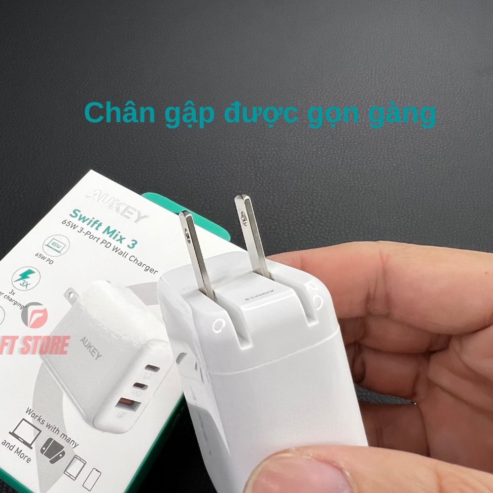 Củ sạc nhanh AUKEY PA-D9 Swift Mix 3-Port 65W PD, hỗ trợ PPS BH18TH