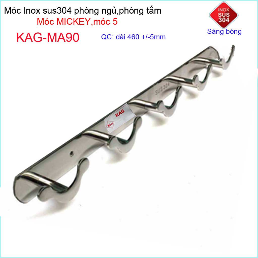 Móc mickey treo quần áo inox 304 cao cấp dày, móc Kace 5 móc treo đồ nhà tắm KAG-MA90