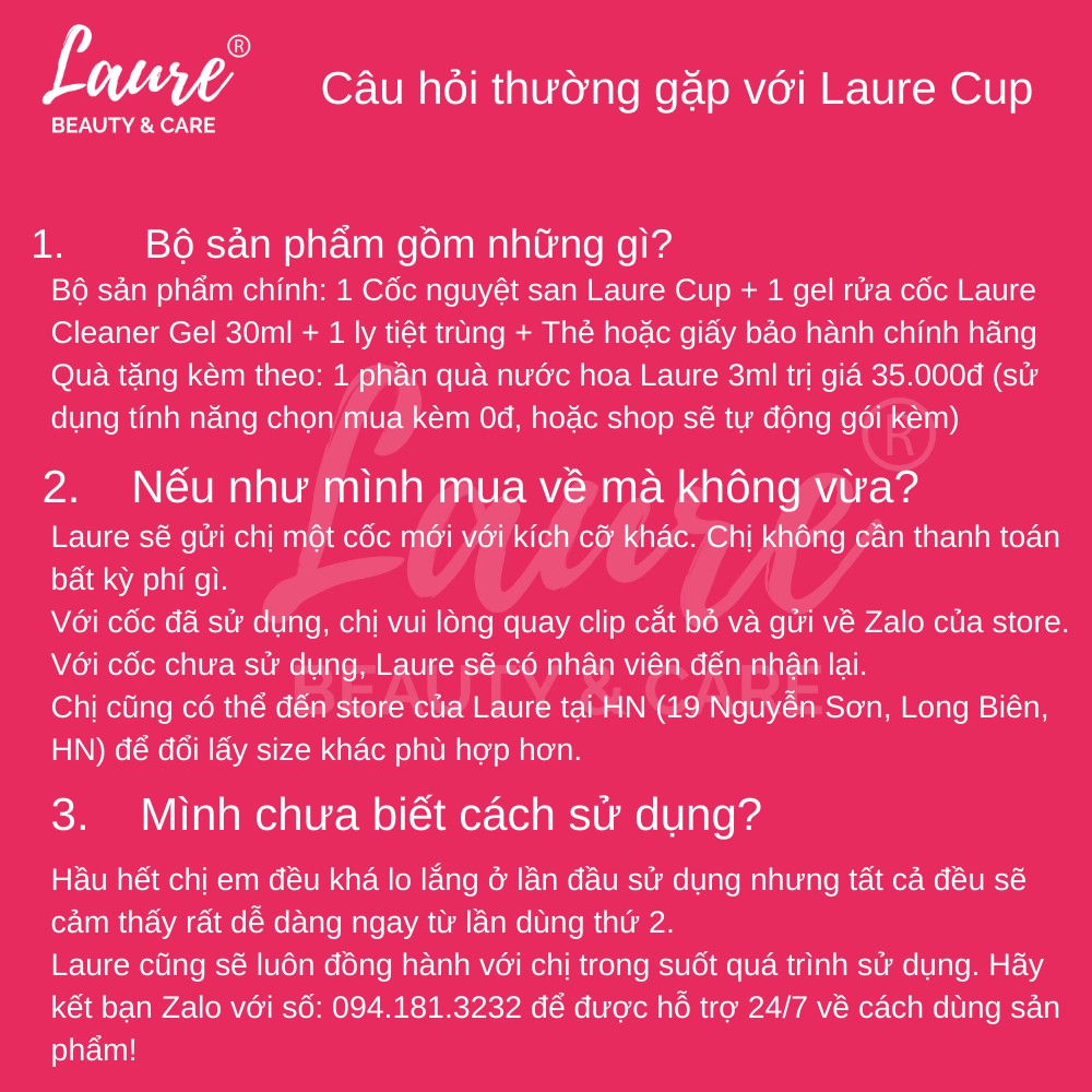 Cốc nguyệt san Laure Cup chính hãng tặng nước hoa nữ Laure vial 3ml