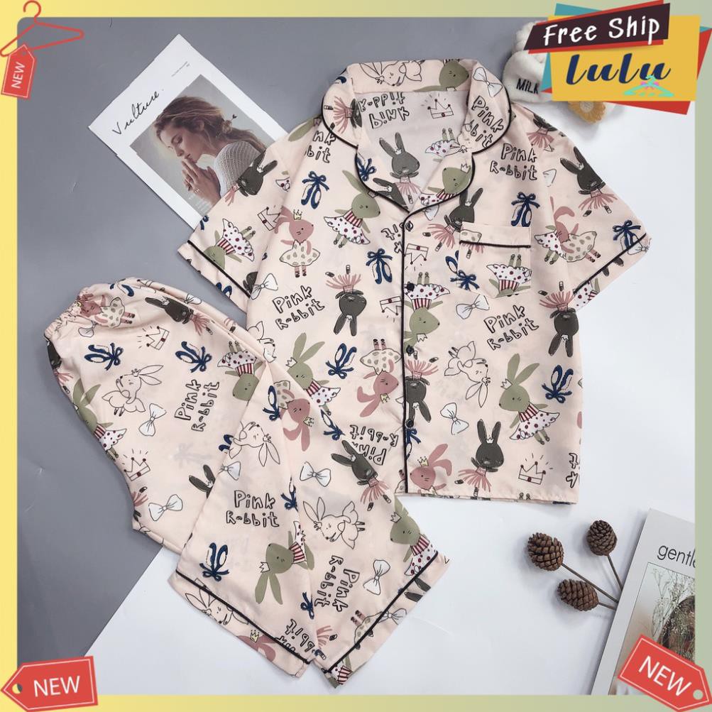 Bộ ngủ pijama tay cộc quần lửng. Đồ bộ mặc nhà mùa hè vải Kate Thái. Free size dưới 62 kg. ,