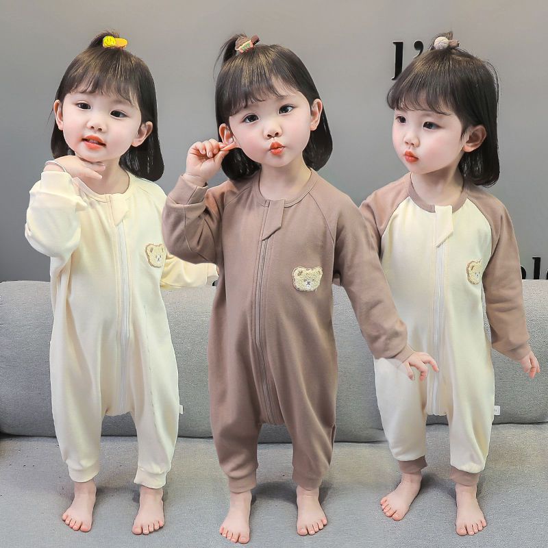 ✨Hàng Có Sẵn✨ Bộ Đồ Ngủ Liền Thân Bằng Chất Liệu Cotton Mỏng Thời Trang Xuân Thu Dành Cho Bé 01-2 - 3 Tuổi