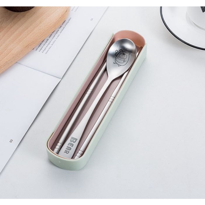 [Hộp nhựa Gấu Bear] Bộ thìa đũa gấu BEAR Inox 304 dày dặn cao cấp