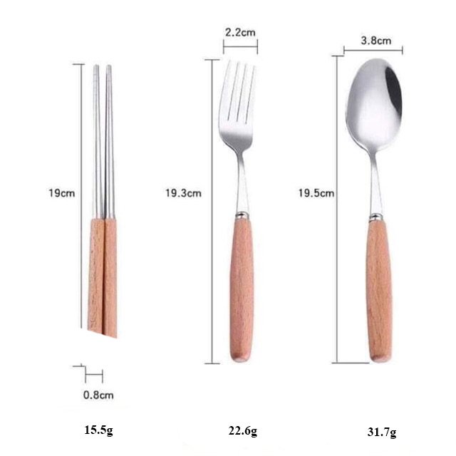 : Bộ Đũa, Thìa, Dĩa Inox Cán Gỗ Tặng Kèm Hộp Đựng Lúa Mạch Cao Cấp Moc68shop