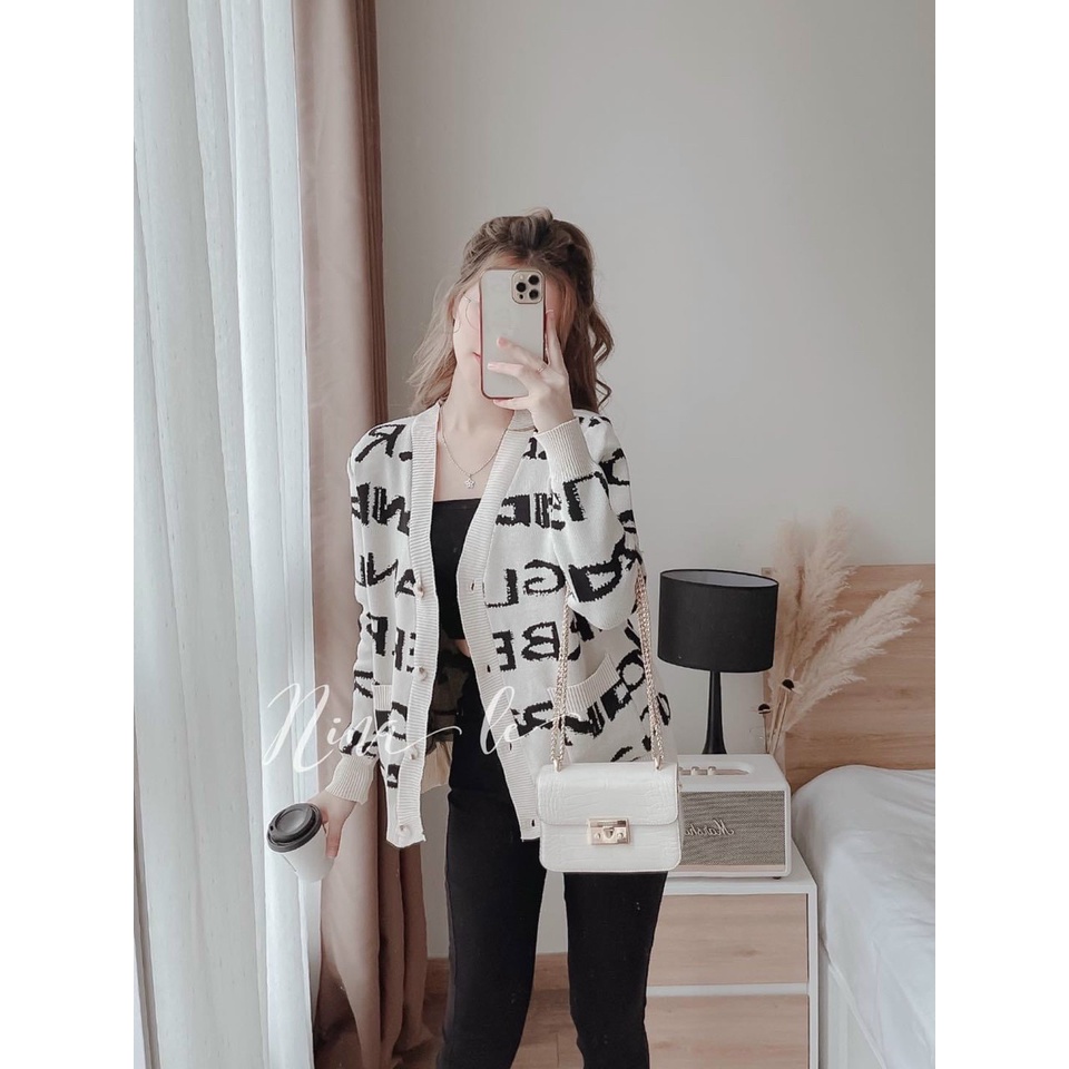 Áo Khoác Len Rộng Ulzzang. Áo Khoác Cardigan Len Viền Dáng Dài Form Rộng [Len Nút Chữ]