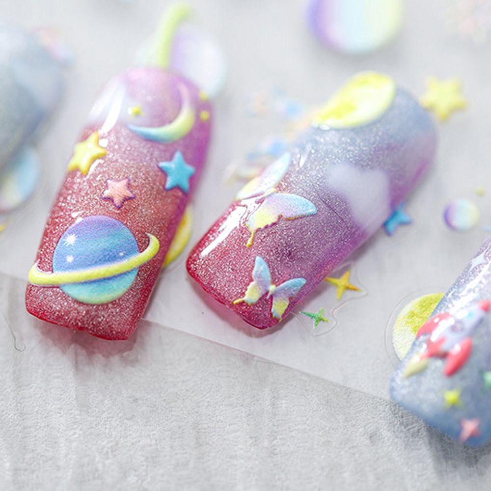 LILYES Miếng Dán Trang Trí Móng Tay Tự Dính Hình Bánh Donut Hành Tinh Vũ Trụ Tên Lửa Hoạt Hình