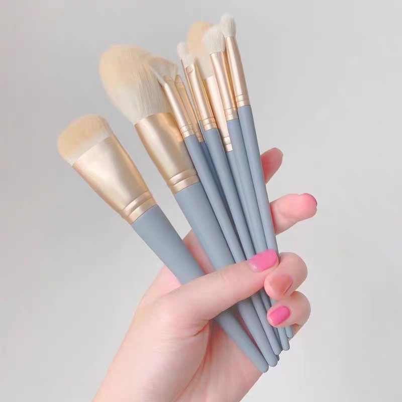 Bộ 10 Cọ Trang Điểm Cá Nhân GUVIET Màu Xanh Lam Kèm Bao Da