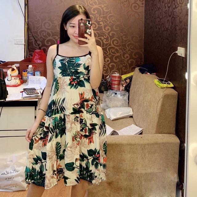 Váy lanh hoa lá 2 dây thái | BigBuy360 - bigbuy360.vn