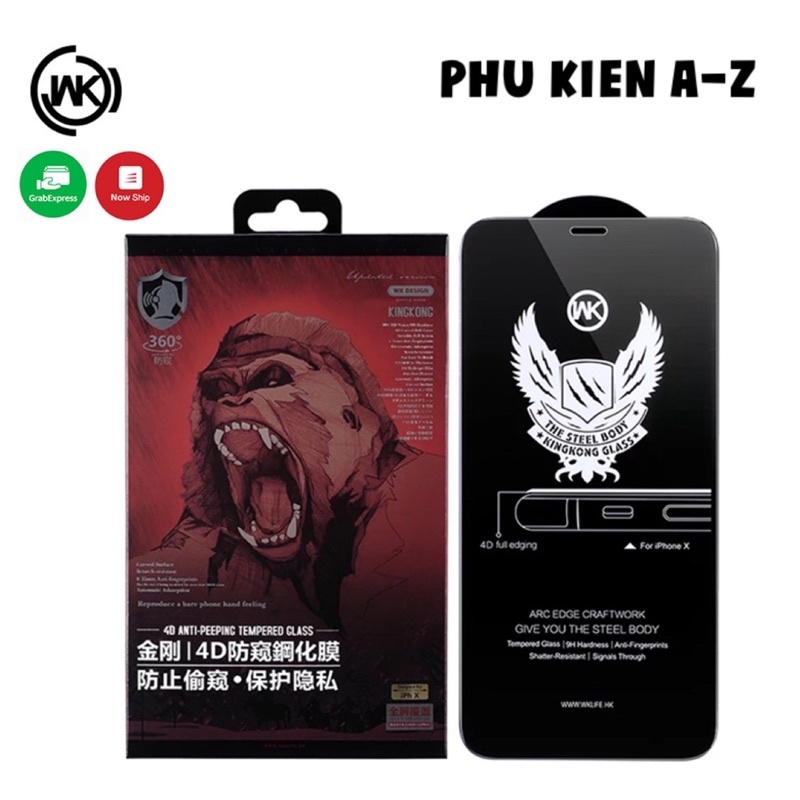 CHỐNG NHÌN TRỘM Cường lực KINGKONG CHÍNH HÃNG WK đủ mã máy từ 7Plus tới 12PRO MAX