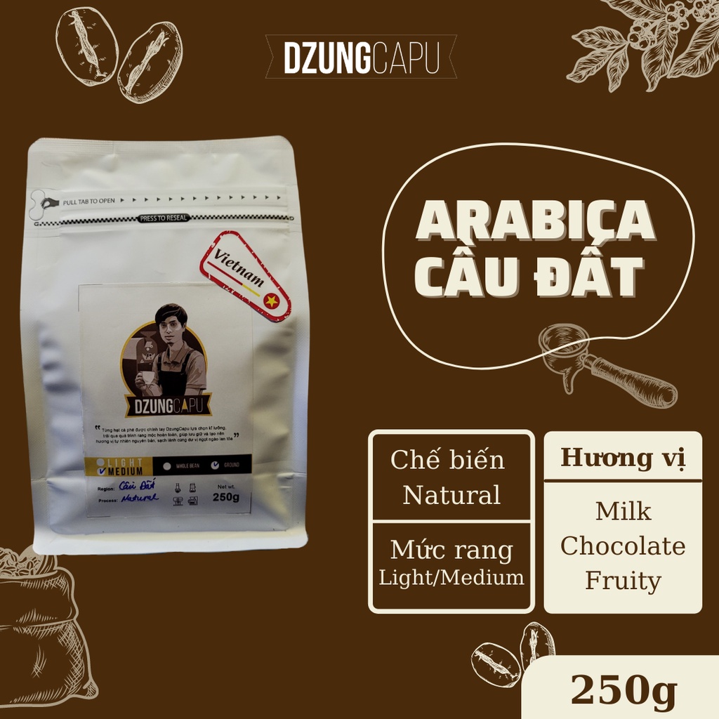 Cà phê Arabica Cầu Đất - gói 250g - Sơ chế Natural - DzungCapu Cà phê Specialty
