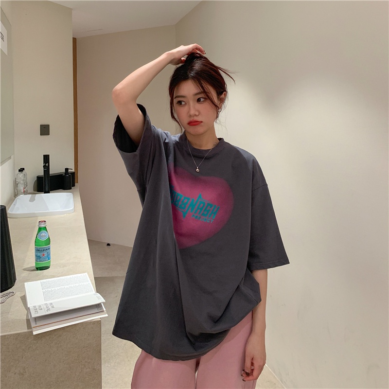 Áo thun SUXI tay ngắn cổ tròn dáng rộng in chữ thời trang mùa hè cho nữ