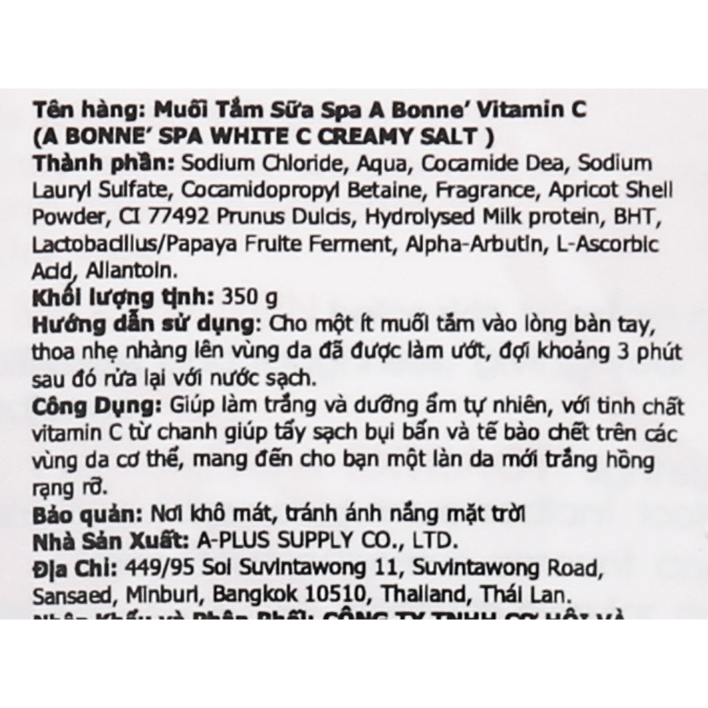 A BONNE Muối Tắm Spa White C Salt White C Papaya and Lemon Scrub giảm mụn lưng tuýp 350G