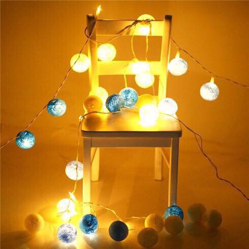 Đèn led Cotton ball light 20 bóng màu trắng- xanh mini siêu đẹp dài 3m - Bóng đèn nháy cầu mây (dùng pin/Chạy điện)