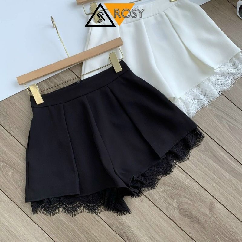Chân váy chữ A phối ren dáng ngắn lưng cạp cao chất tuyết mưa cao cấp