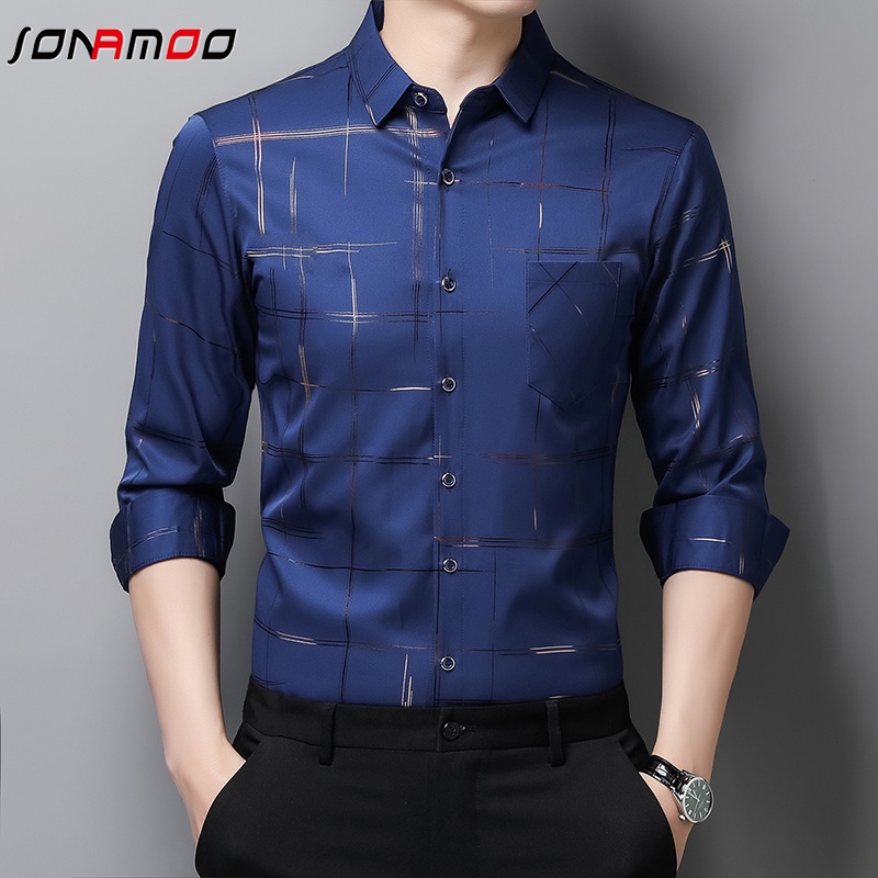 Áo Sơ Mi Tay Dài Kẻ Sọc Vuông 5 Màu Sắc Thời Trang Cho Nam