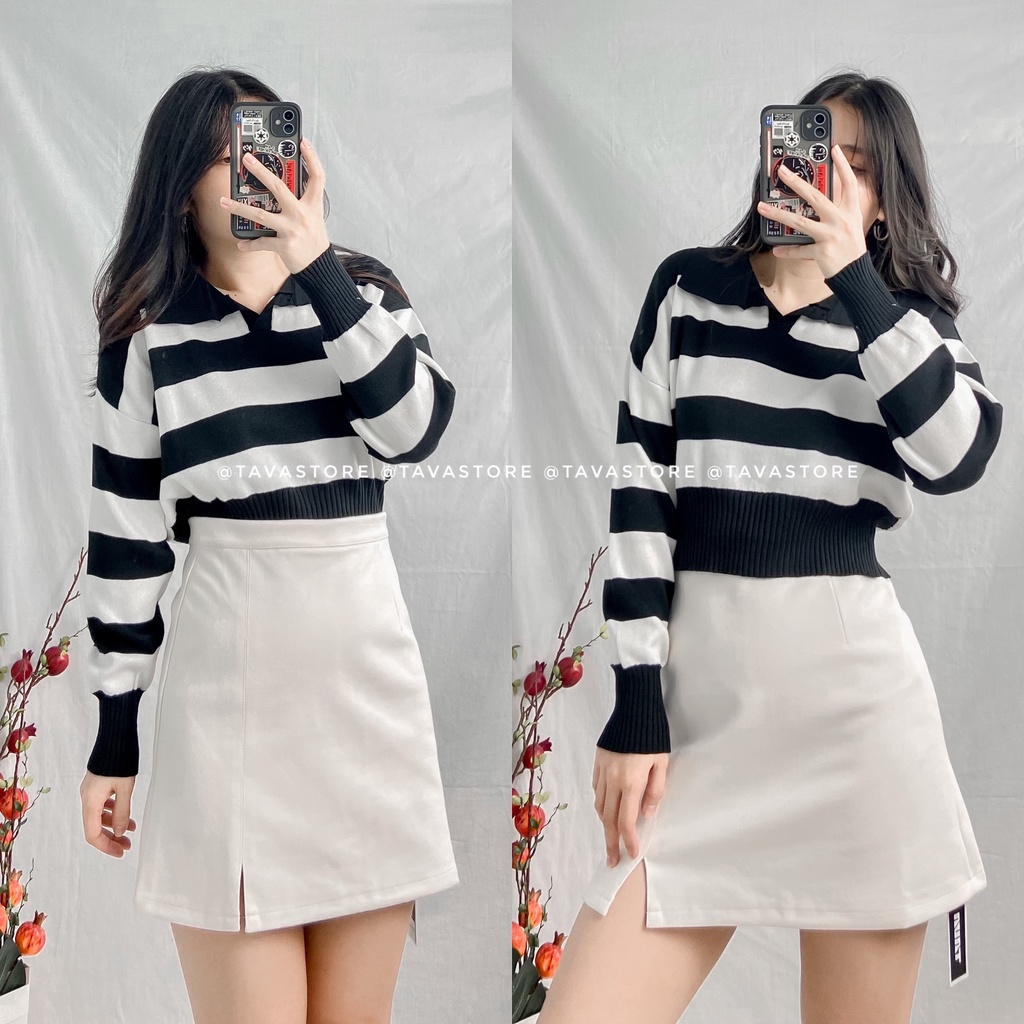 Áo len polo kẻ ngang