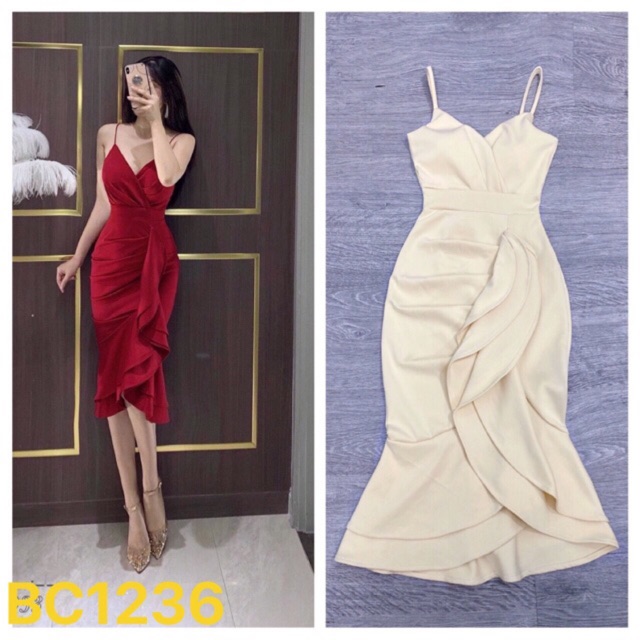 Đầm body 2 dây nhún bèo có MÚT NGỰC SIÊU XINH - MS21B - TRIPBLE T DRESS