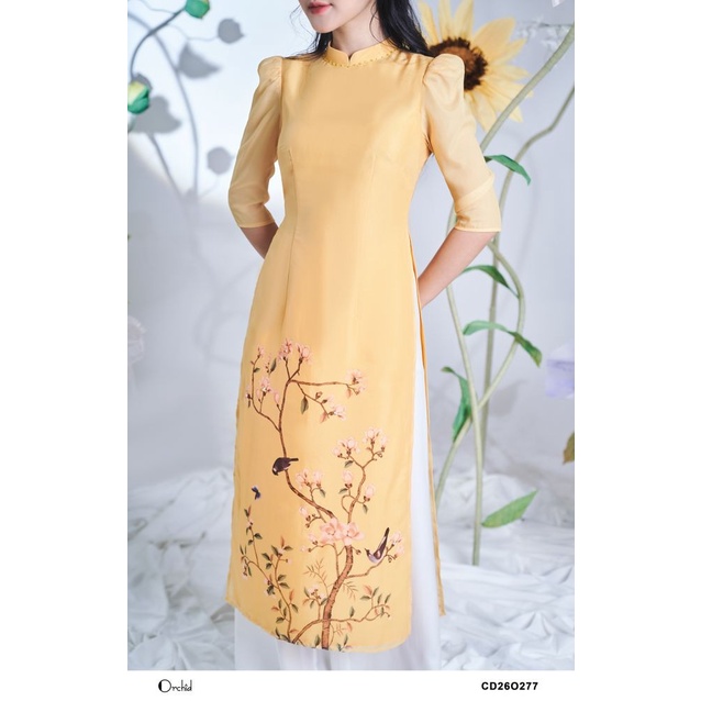 Set bộ áo dài tơ nhũ họa tiết Orchid CD26O277