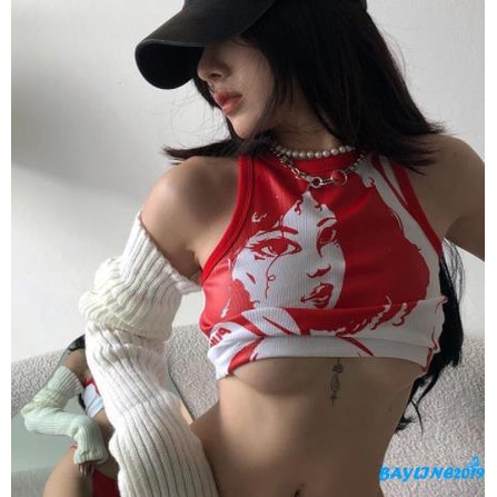 Áo Croptop Ôm Dáng Không Tay In Hình Chân Dung Anime Cho Nữ