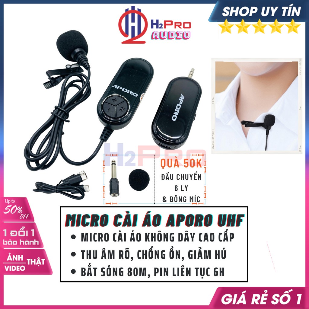 Micro Cài Áo Aporo UHF, Micro Trợ Giảng Không Dây Cao Cấp, Dùng Cho Các Máy Trợ Giảng, Loa Kéo, Amply-H2Pro Audio